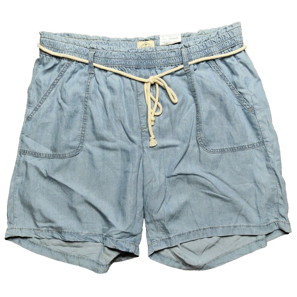 St Johns Bay Women Plus 0X Light Blue Pull-On Lyocell Rope Tie‎ 8" Shorts NEW